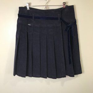 NEW Burberry Blue Corduroy Skirt Kilt Size US 10 UK 12 Velvet Belt Pleated Plaid